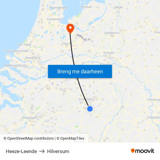 Heeze-Leende to Hilversum map