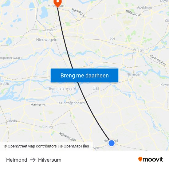 Helmond to Hilversum map