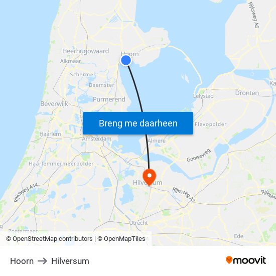 Hoorn to Hilversum map