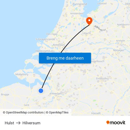 Hulst to Hilversum map