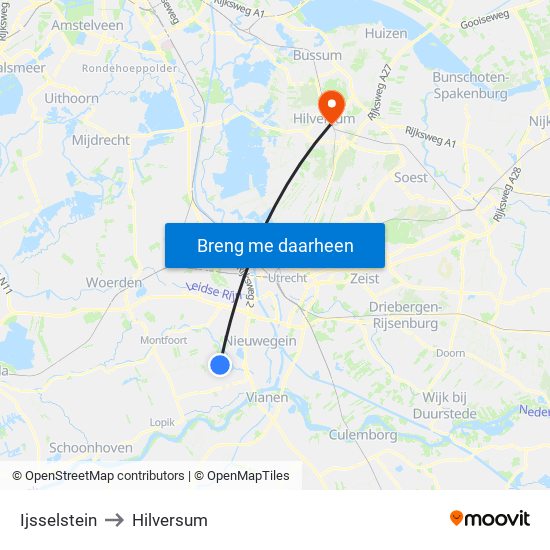 Ijsselstein to Hilversum map