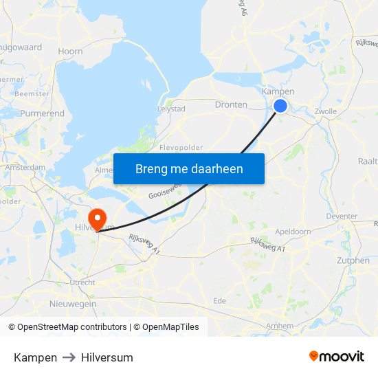 Kampen to Hilversum map