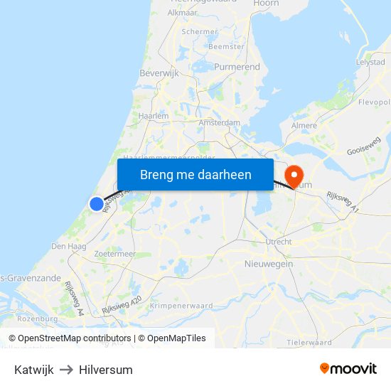 Katwijk to Hilversum map