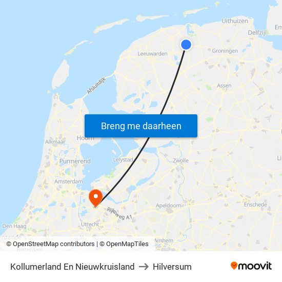 Kollumerland En Nieuwkruisland to Hilversum map