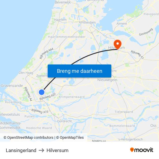 Lansingerland to Hilversum map