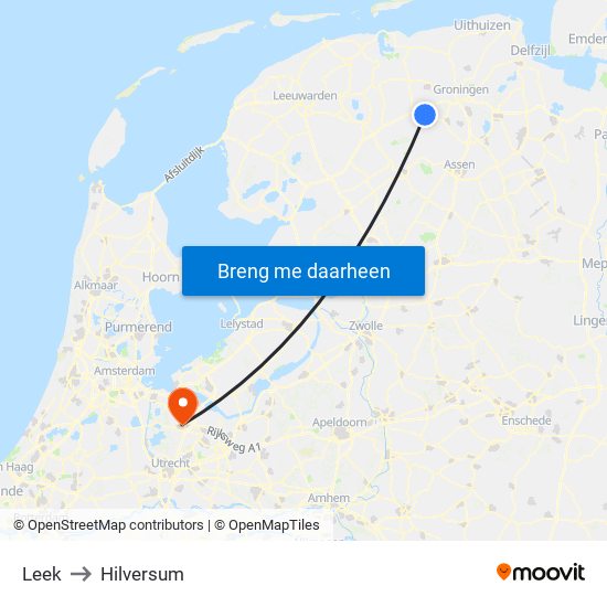 Leek to Hilversum map