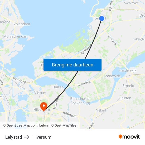 Lelystad to Hilversum map