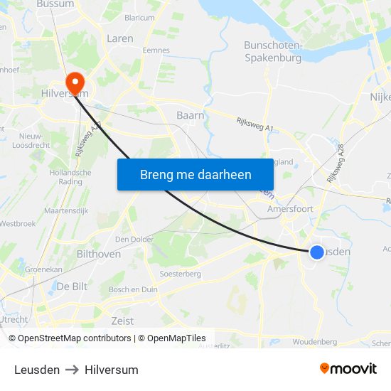 Leusden to Hilversum map