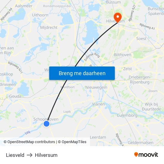 Liesveld to Hilversum map