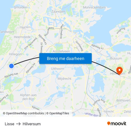 Lisse to Hilversum map