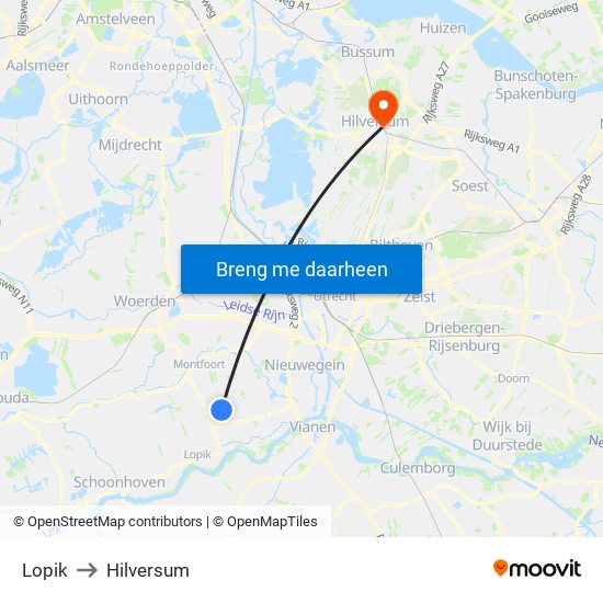 Lopik to Hilversum map