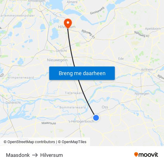 Maasdonk to Hilversum map
