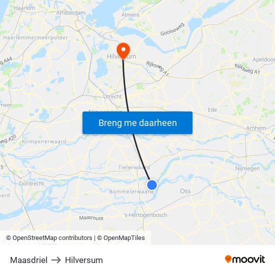 Maasdriel to Hilversum map