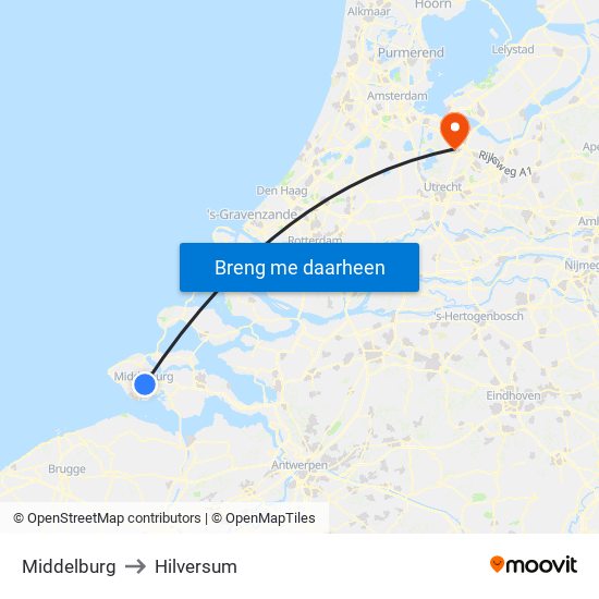 Middelburg to Hilversum map