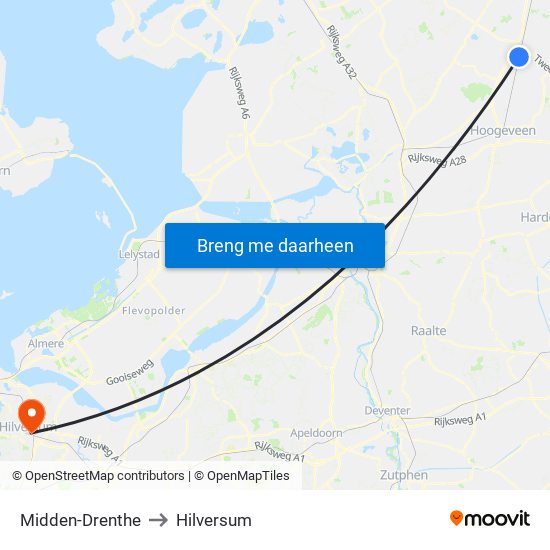 Midden-Drenthe to Hilversum map