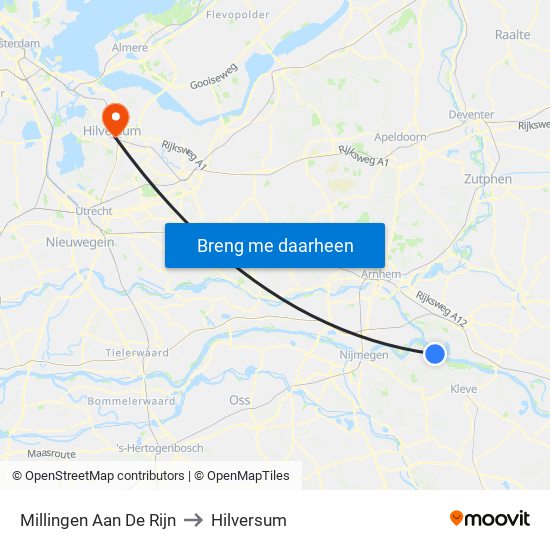 Millingen Aan De Rijn to Hilversum map