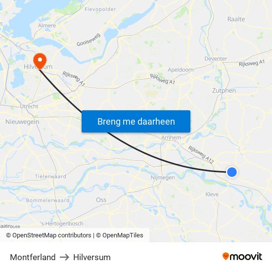 Montferland to Hilversum map