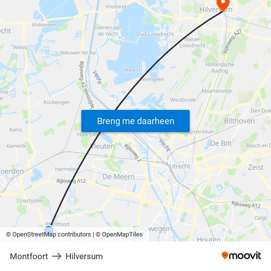 Montfoort to Hilversum map