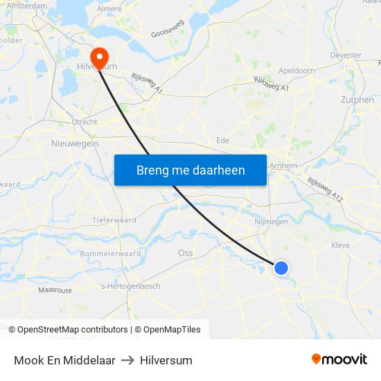 Mook En Middelaar to Hilversum map