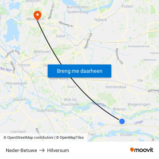 Neder-Betuwe to Hilversum map