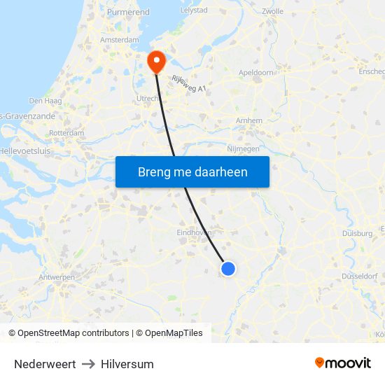 Nederweert to Hilversum map