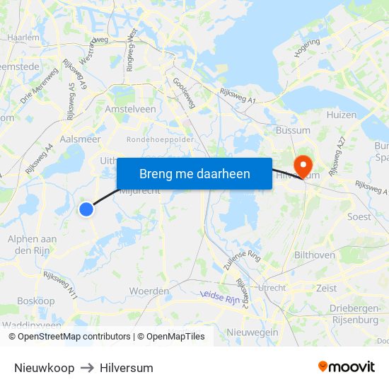 Nieuwkoop to Hilversum map