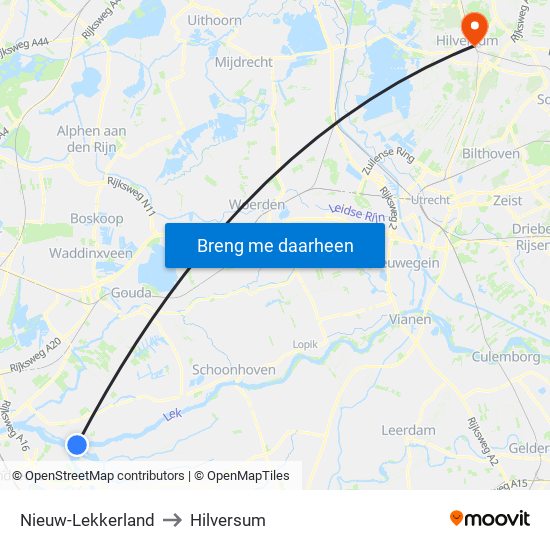 Nieuw-Lekkerland to Hilversum map