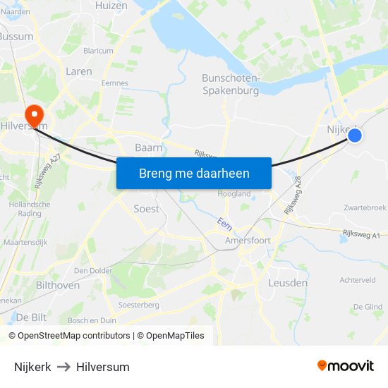 Nijkerk to Hilversum map
