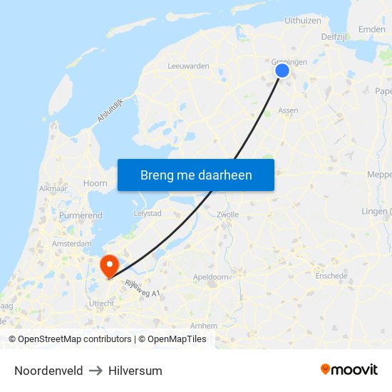 Noordenveld to Hilversum map