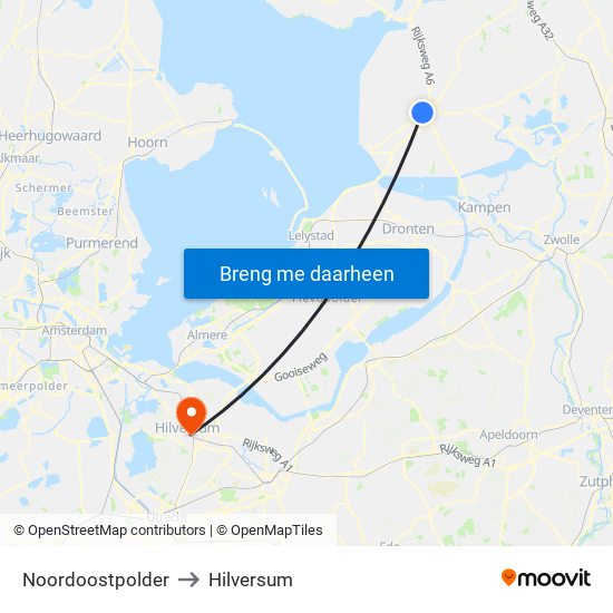 Noordoostpolder to Hilversum map