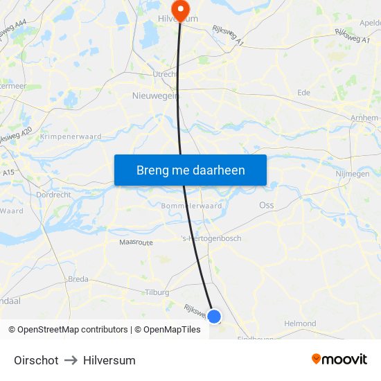 Oirschot to Hilversum map