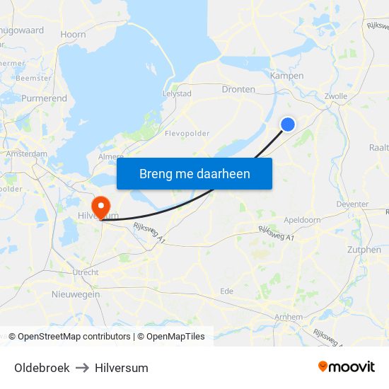 Oldebroek to Hilversum map
