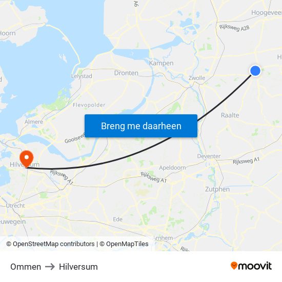 Ommen to Hilversum map