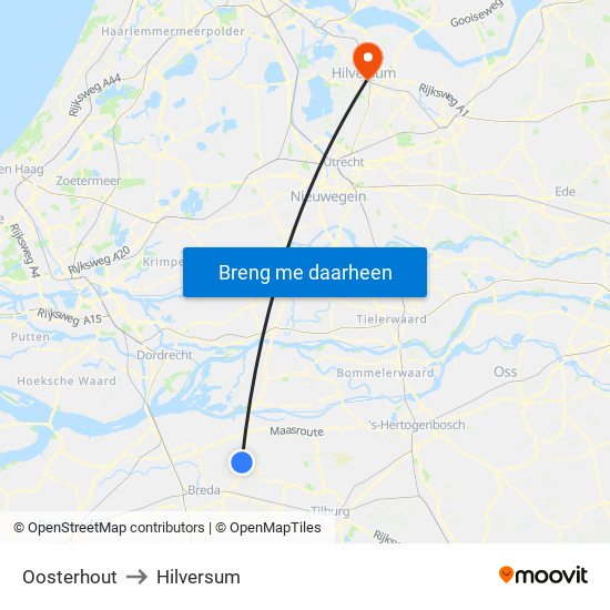 Oosterhout to Hilversum map