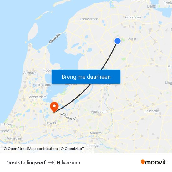 Ooststellingwerf to Hilversum map