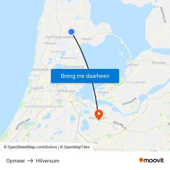 Opmeer to Hilversum map