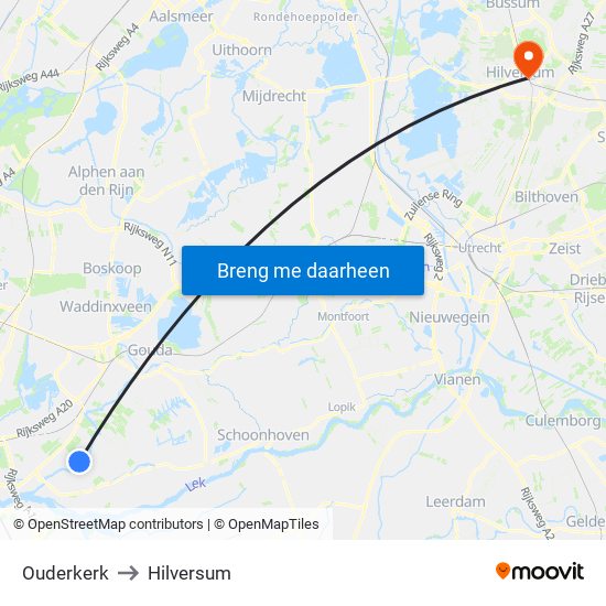 Ouderkerk to Hilversum map