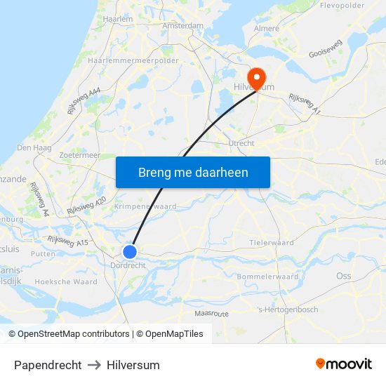 Papendrecht to Hilversum map