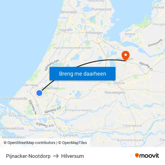 Pijnacker-Nootdorp to Hilversum map