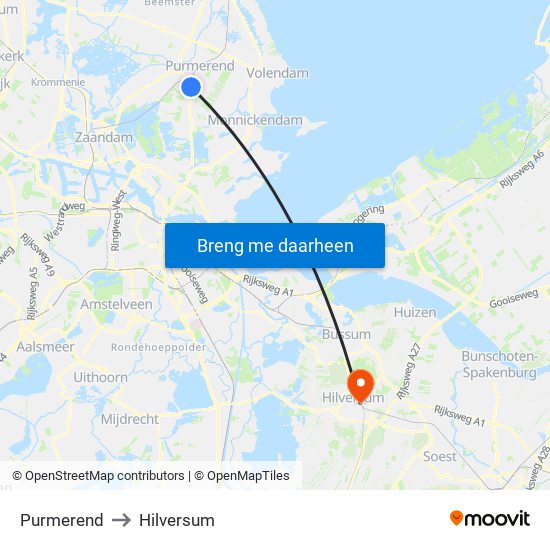 Purmerend to Hilversum map