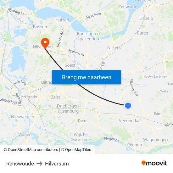 Renswoude to Hilversum map