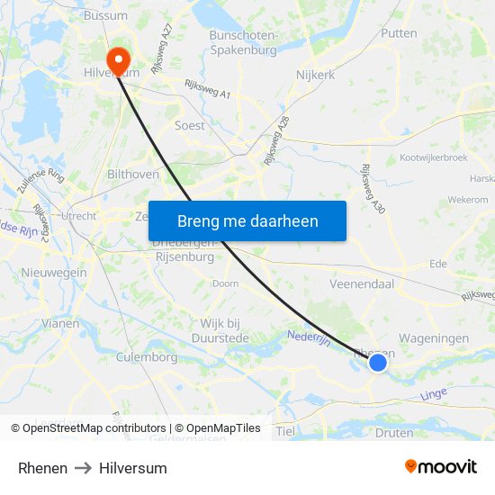 Rhenen to Hilversum map