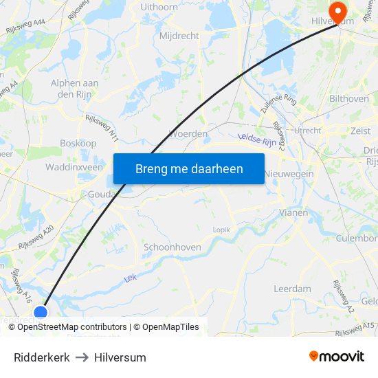 Ridderkerk to Hilversum map