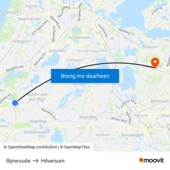 Rijnwoude to Hilversum map