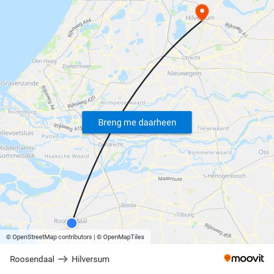 Roosendaal to Hilversum map