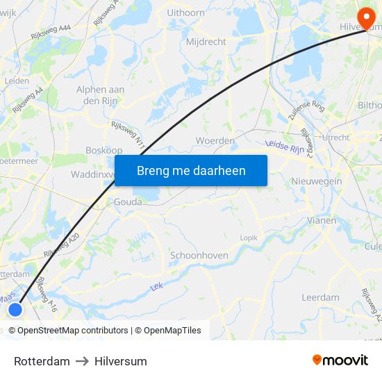 Rotterdam to Hilversum map