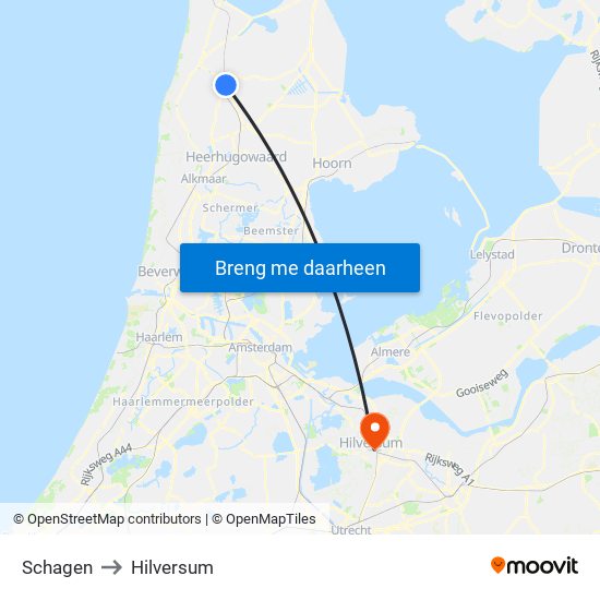 Schagen to Hilversum map