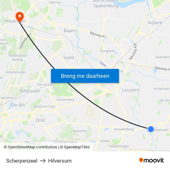 Scherpenzeel to Hilversum map