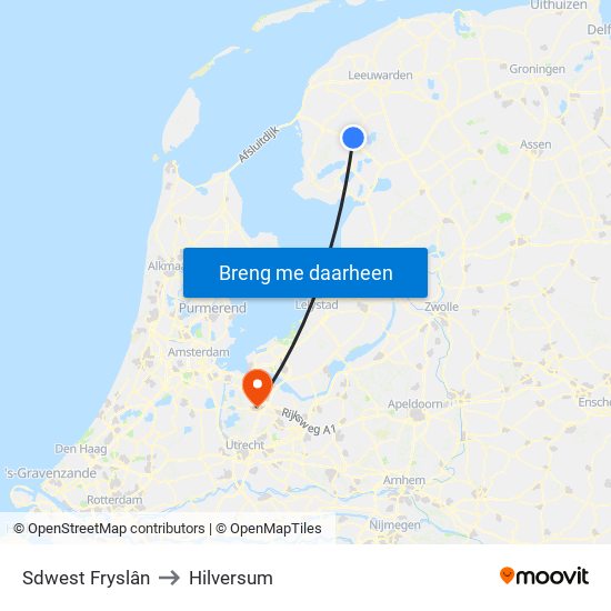 Sdwest Fryslân to Hilversum map