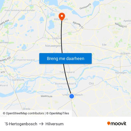'S-Hertogenbosch to Hilversum map